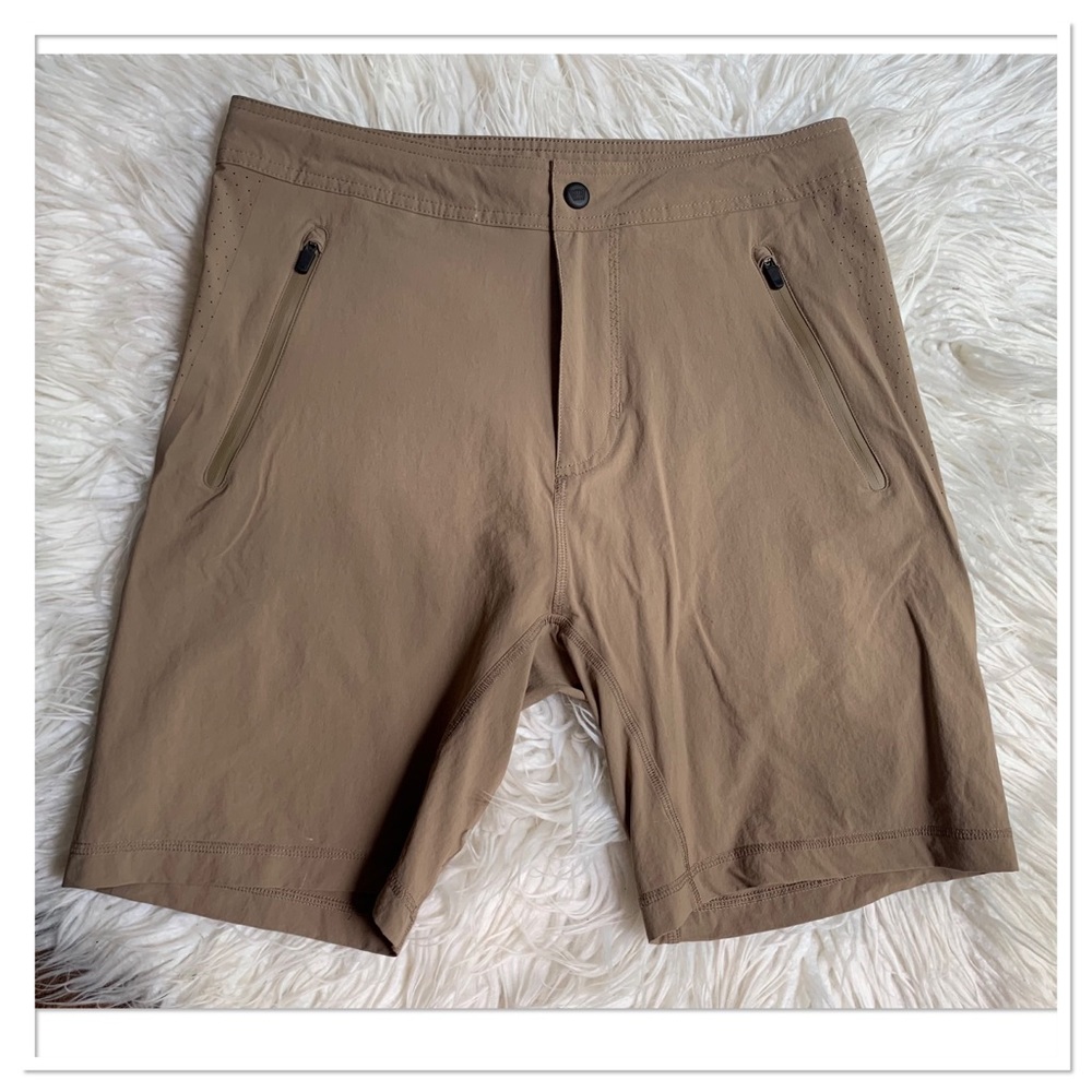 Mack Weldon 4 Way Stretch Activewear Shorts Drawcord Waist Tan Brown Size Small